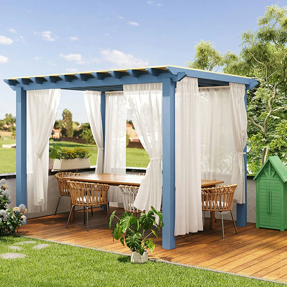 SOLARA Outdoor Pergola Canopy - Finnish Solid Wood Frame with Waterproof Curtain, 3m x 3m Garden & Patio Sunshade Pavilion - Blue - Image 2