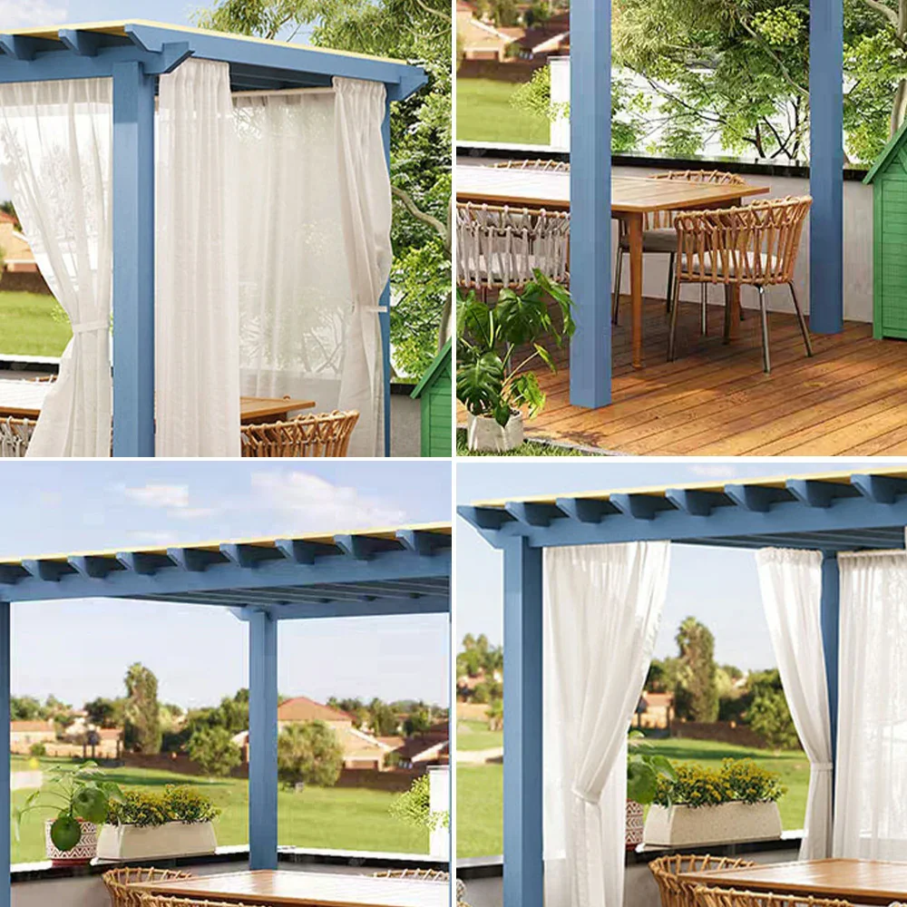 SOLARA Outdoor Pergola Canopy - Finnish Solid Wood Frame with Waterproof Curtain, 3m x 3m Garden & Patio Sunshade Pavilion - Blue - Image 3