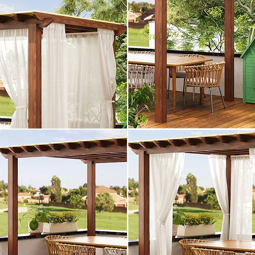 SOLARA Outdoor Pergola Canopy - Finnish Solid Wood Frame with Waterproof Curtain, 3m x 3m Garden & Patio Sunshade Pavilion - Brown - Image 3