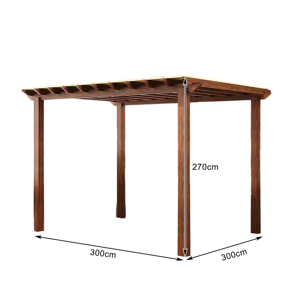SOLARA Outdoor Pergola Canopy - Finnish Solid Wood Frame with Waterproof Curtain, 3m x 3m Garden & Patio Sunshade Pavilion - Brown - Image 5