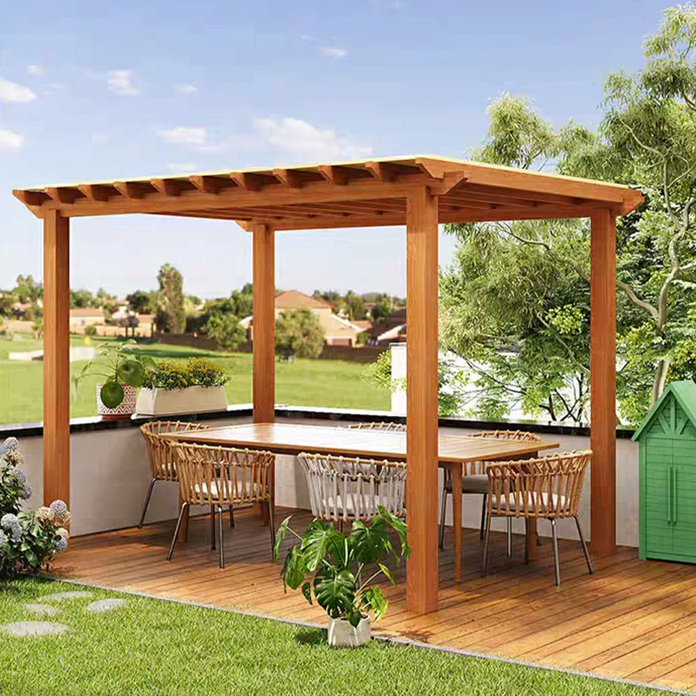 SOLARA Outdoor Pergola Canopy - Finnish Solid Wood Frame with Waterproof Curtain, 3m x 3m Garden & Patio Sunshade Pavilion - Yellow - Image 4