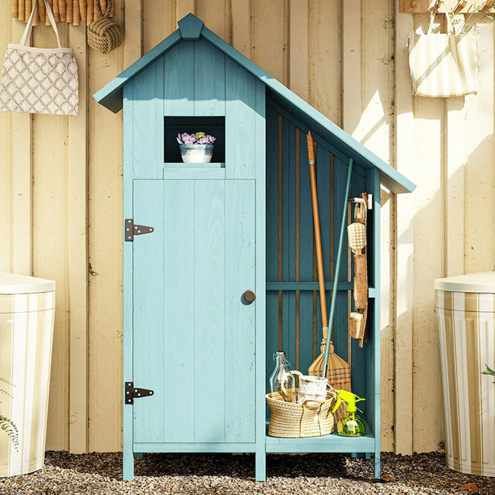SOLARA Outdoor Tool Shed - Solid Wood Storage House with Multi-Shelf Design, Weather-Resistant Garden & Patio Organizer - Blue - Image 2