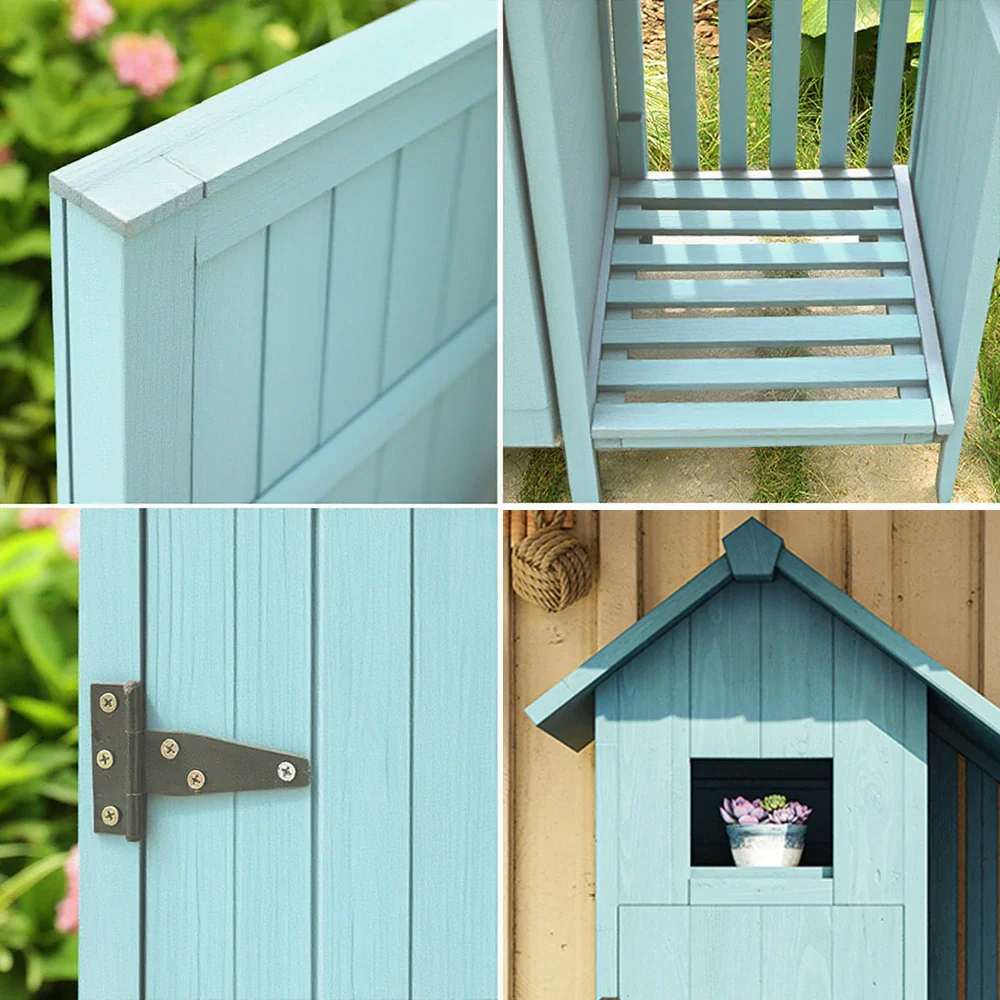 SOLARA Outdoor Tool Shed - Solid Wood Storage House with Multi-Shelf Design, Weather-Resistant Garden & Patio Organizer - Blue - Image 3