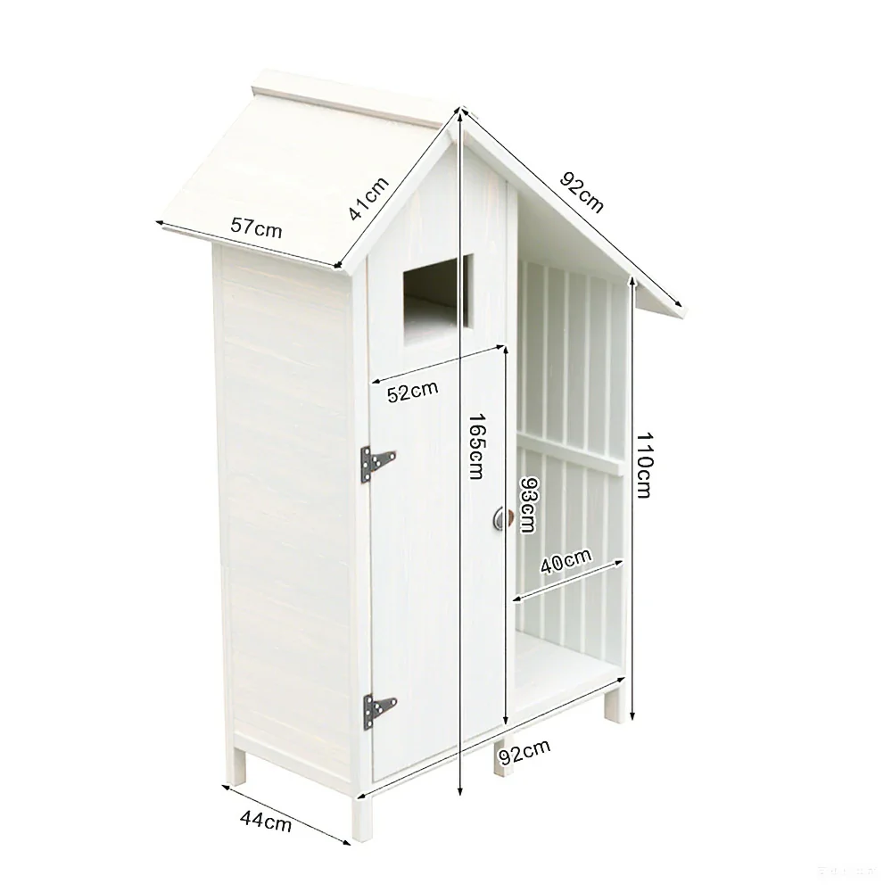 SOLARA Outdoor Tool Shed - Solid Wood Storage House with Multi-Shelf Design, Weather-Resistant Garden & Patio Organizer - White - Image 5