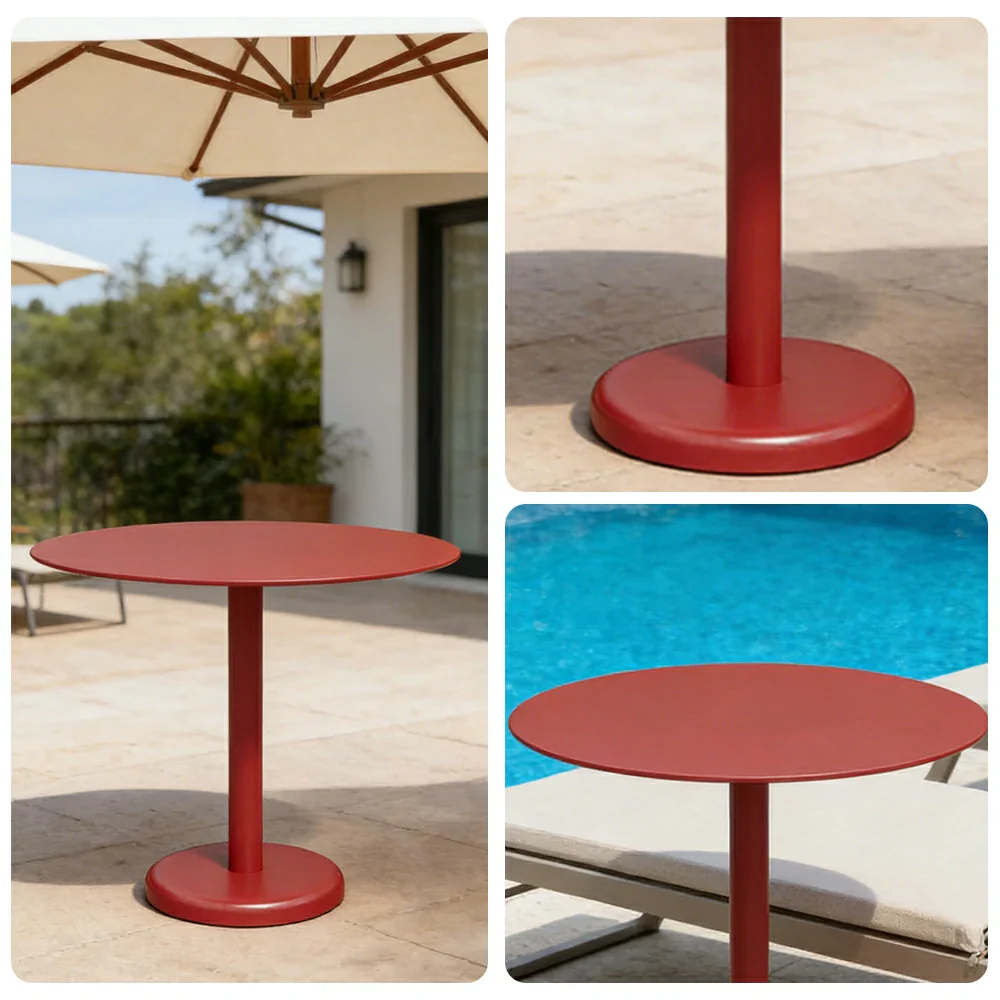 SOLARA 60/80cm Outdoor Round Table - Weather Resistant Patio Table with Heavy Duty Iron Frame, Rust Resistant Coating - Red - Image 3