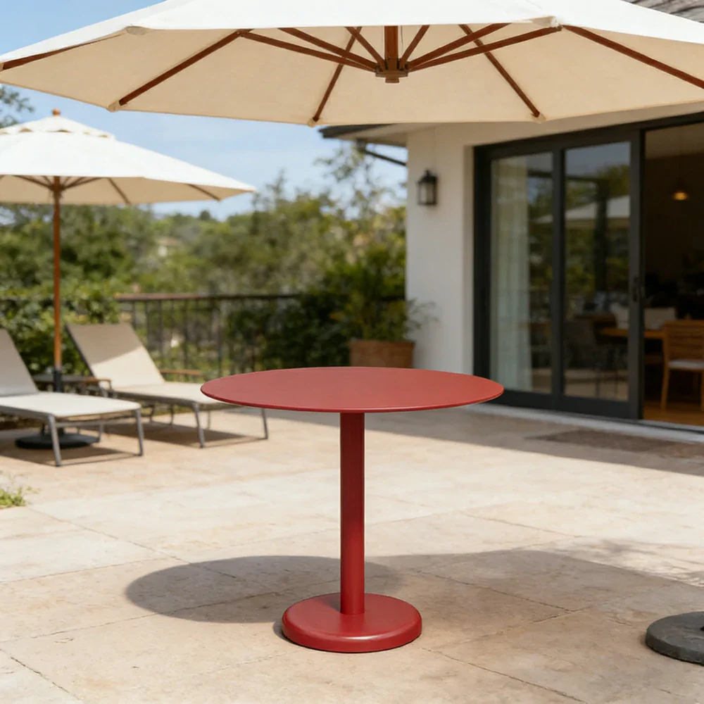 SOLARA 60/80cm Outdoor Round Table - Weather Resistant Patio Table with Heavy Duty Iron Frame, Rust Resistant Coating - Red - Image 4
