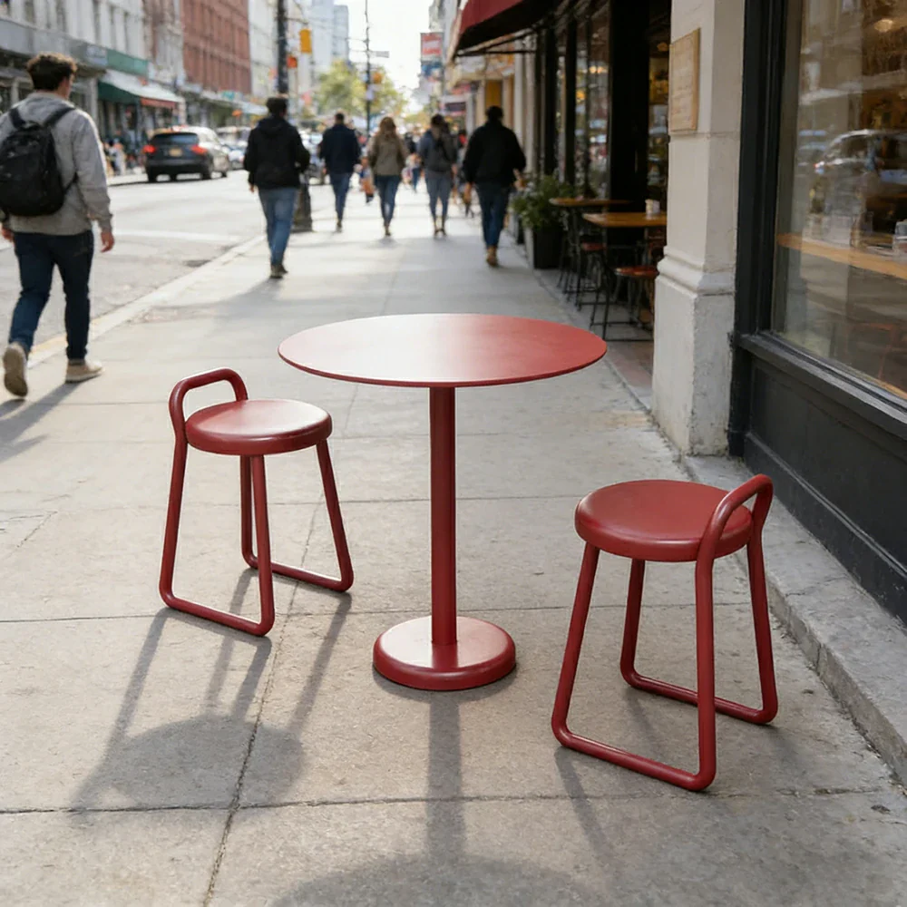 SOLARA 60/80cm Outdoor Table and 2 Chairs Set - Weather Resistant Patio Bistro Set with Heavy Duty Iron Frame, Rust Resistant Coating - Red - Image 2
