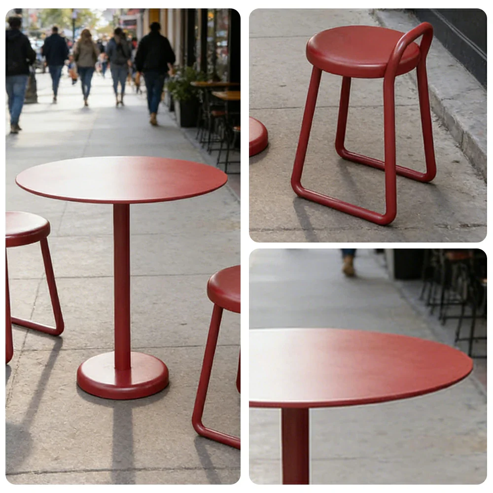 SOLARA 60/80cm Outdoor Table and 2 Chairs Set - Weather Resistant Patio Bistro Set with Heavy Duty Iron Frame, Rust Resistant Coating - Red - Image 3