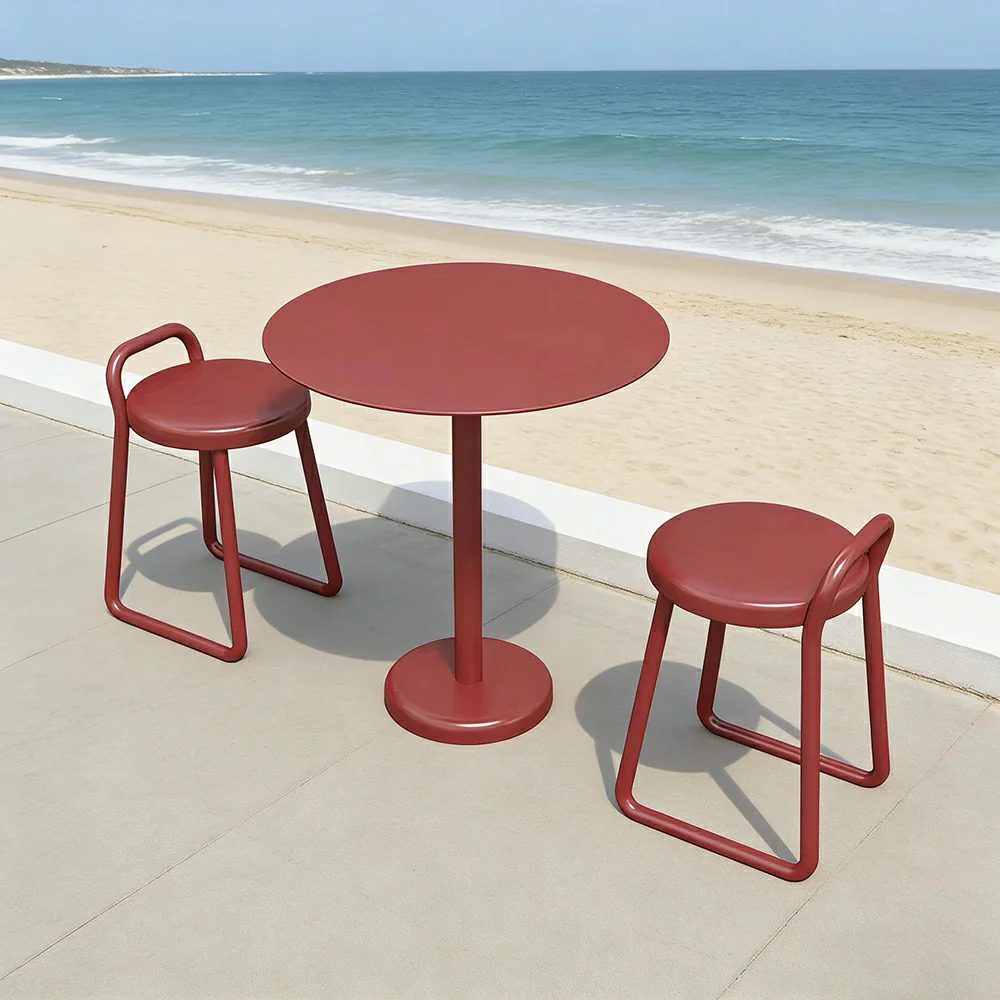 SOLARA 60/80cm Outdoor Table and 2 Chairs Set - Weather Resistant Patio Bistro Set with Heavy Duty Iron Frame, Rust Resistant Coating - Red - Image 4