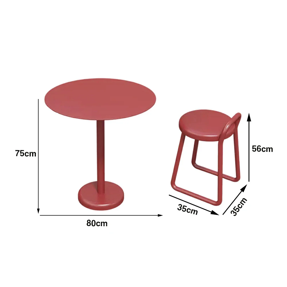 SOLARA 60/80cm Outdoor Table and 2 Chairs Set - Weather Resistant Patio Bistro Set with Heavy Duty Iron Frame, Rust Resistant Coating - Red - Image 6
