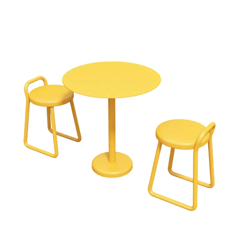SOLARA 60/80cm Outdoor Table and 2 Chairs Set - Weather Resistant Patio Bistro Set with Heavy Duty Iron Frame, Rust Resistant Coating - Yellow