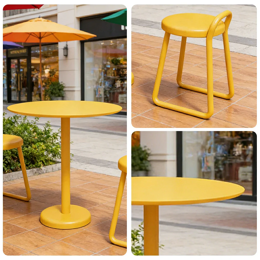 SOLARA 60/80cm Outdoor Table and 2 Chairs Set - Weather Resistant Patio Bistro Set with Heavy Duty Iron Frame, Rust Resistant Coating - Yellow - Image 3