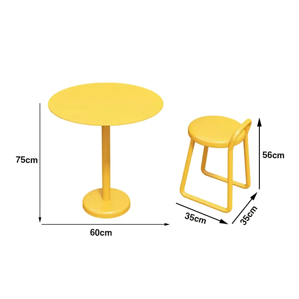 SOLARA 60/80cm Outdoor Table and 2 Chairs Set - Weather Resistant Patio Bistro Set with Heavy Duty Iron Frame, Rust Resistant Coating - Yellow - Image 6