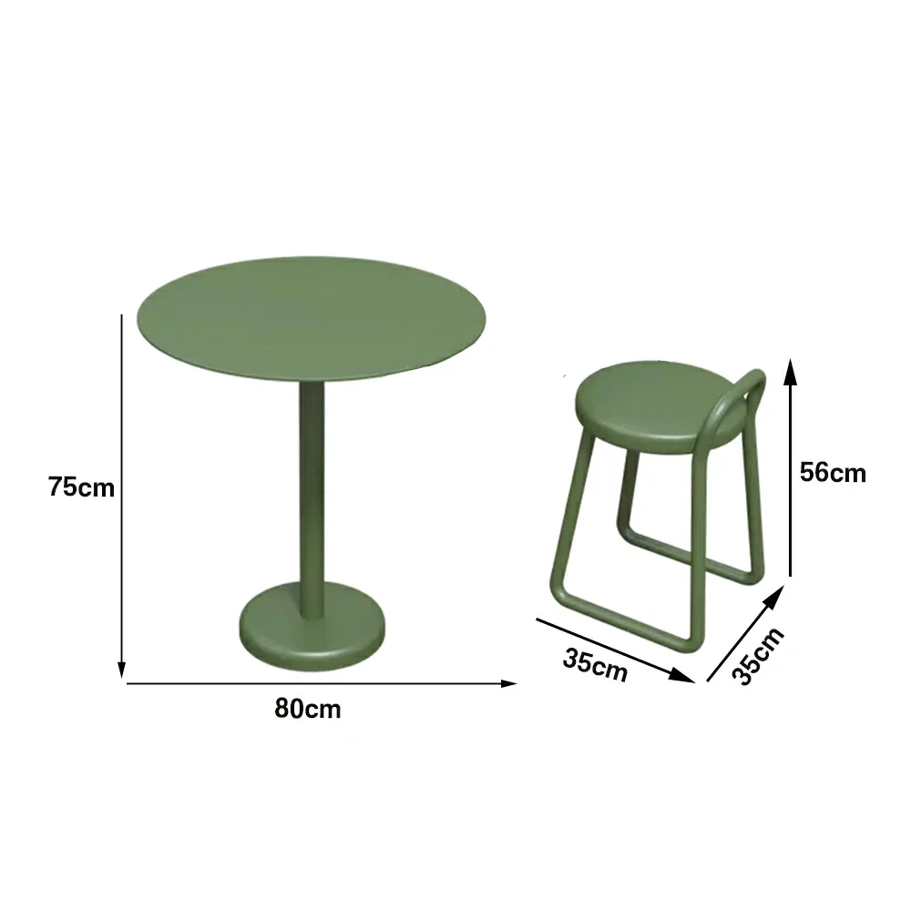 SOLARA 60/80cm Outdoor Table and 4 Chairs Set - Weather Resistant Patio Bistro Set with Heavy Duty Iron Frame, Rust Resistant Coating - Green - Image 6