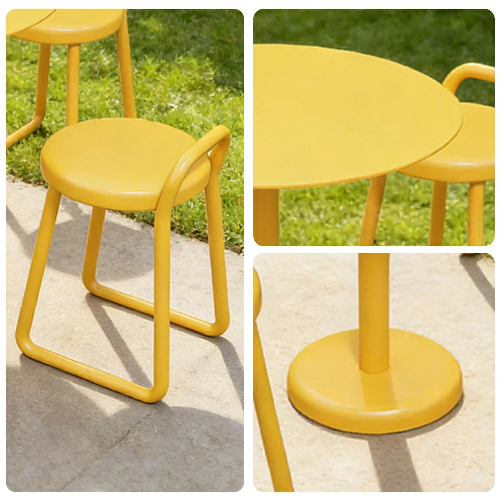 SOLARA 60/80cm Outdoor Table and 4 Chairs Set - Weather Resistant Patio Bistro Set with Heavy Duty Iron Frame, Rust Resistant Coating - Yellow - Image 3