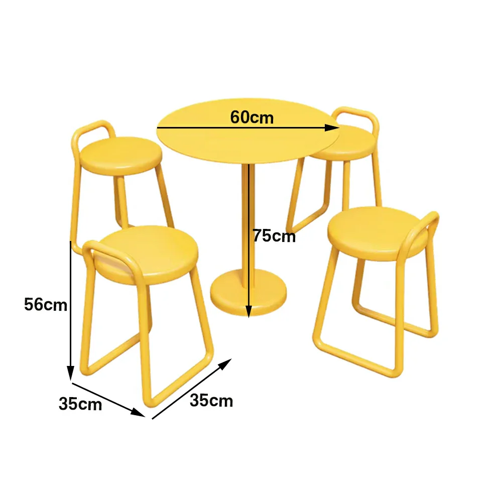 SOLARA 60/80cm Outdoor Table and 4 Chairs Set - Weather Resistant Patio Bistro Set with Heavy Duty Iron Frame, Rust Resistant Coating - Yellow - Image 5