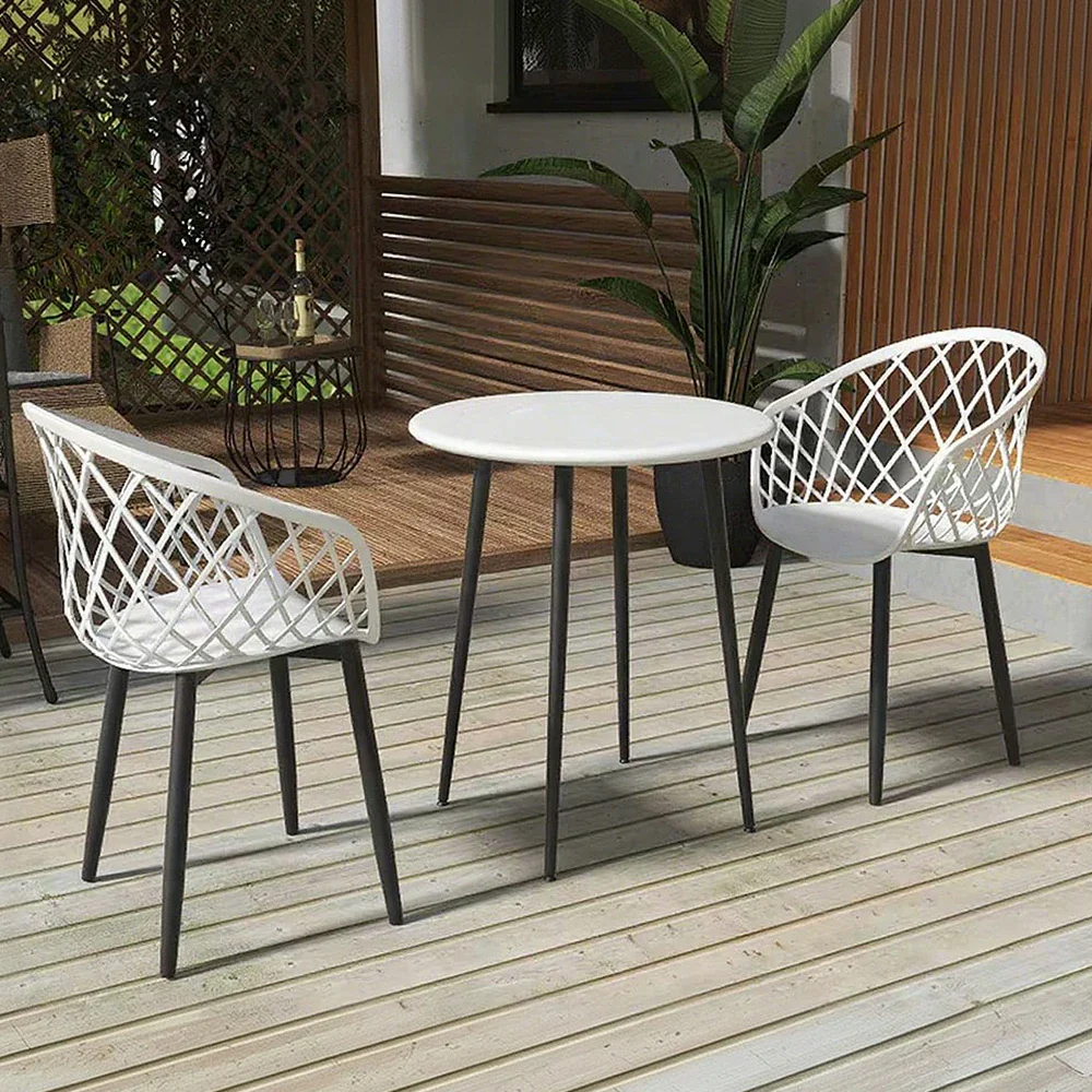SOLARA Dining Chair Set of 2 Eco-Friendly PVC Seat with One-Piece Blow-Moulded Design, Large Comfort Surface, Stable and Durable Rust-Resistant Frame - White - Image 2
