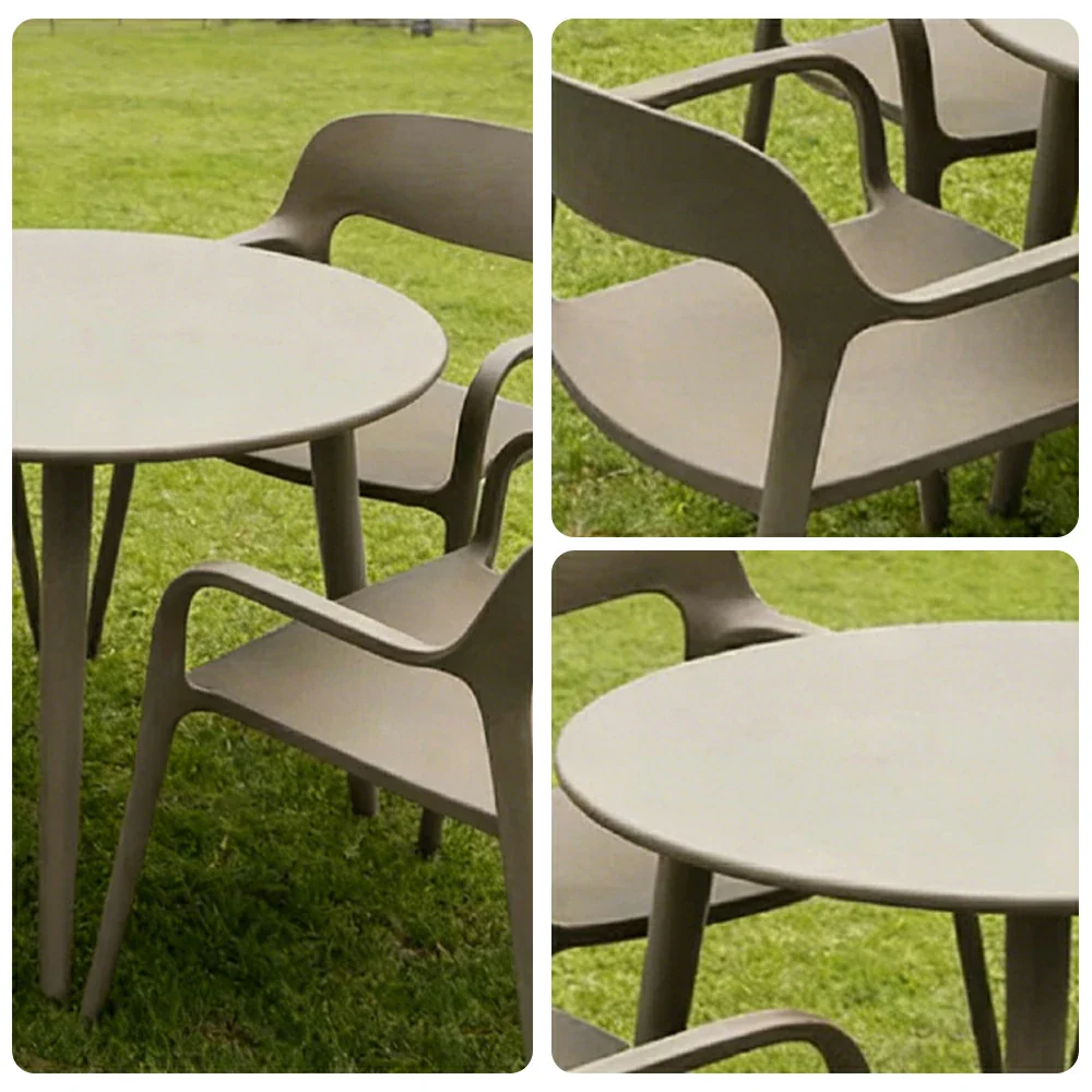 SOLARA Outdoor 4 Chairs 1 Round Table Set - Weather-Resistant Carbon Steel Table with Reinforced PP Chairs, Wide Comfortable Seating Patio Set - Champagne - Image 3