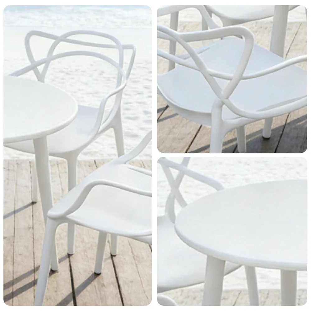 SOLARA Patio 4 Chairs 1 Round Table Set - Carbon Steel Round Table with Reinforced PP Chairs, Durable Garden Balcony Dining Set - White - Image 3
