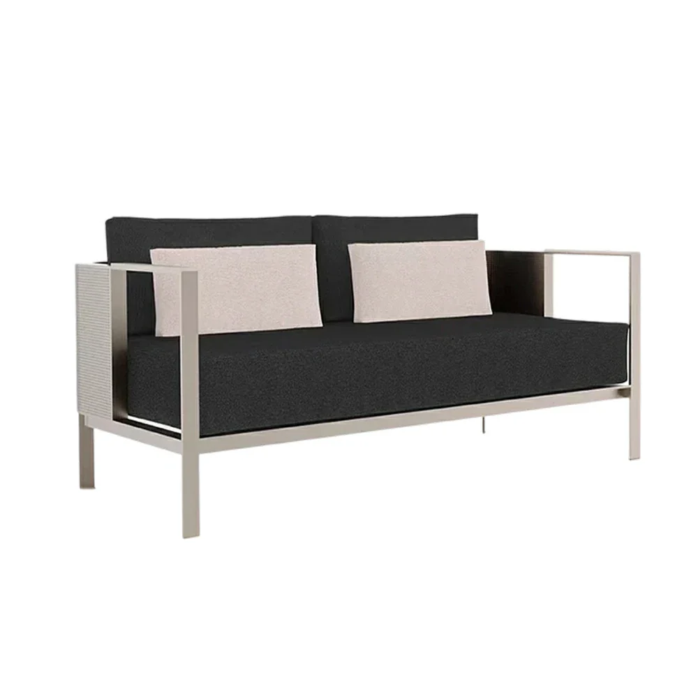 SOLARA Outdoor Double Sofa - Waterproof Fabric Cushion, Full Stainless Steel Frame, Rust-Resistant & Durable Patio Lounge - Black