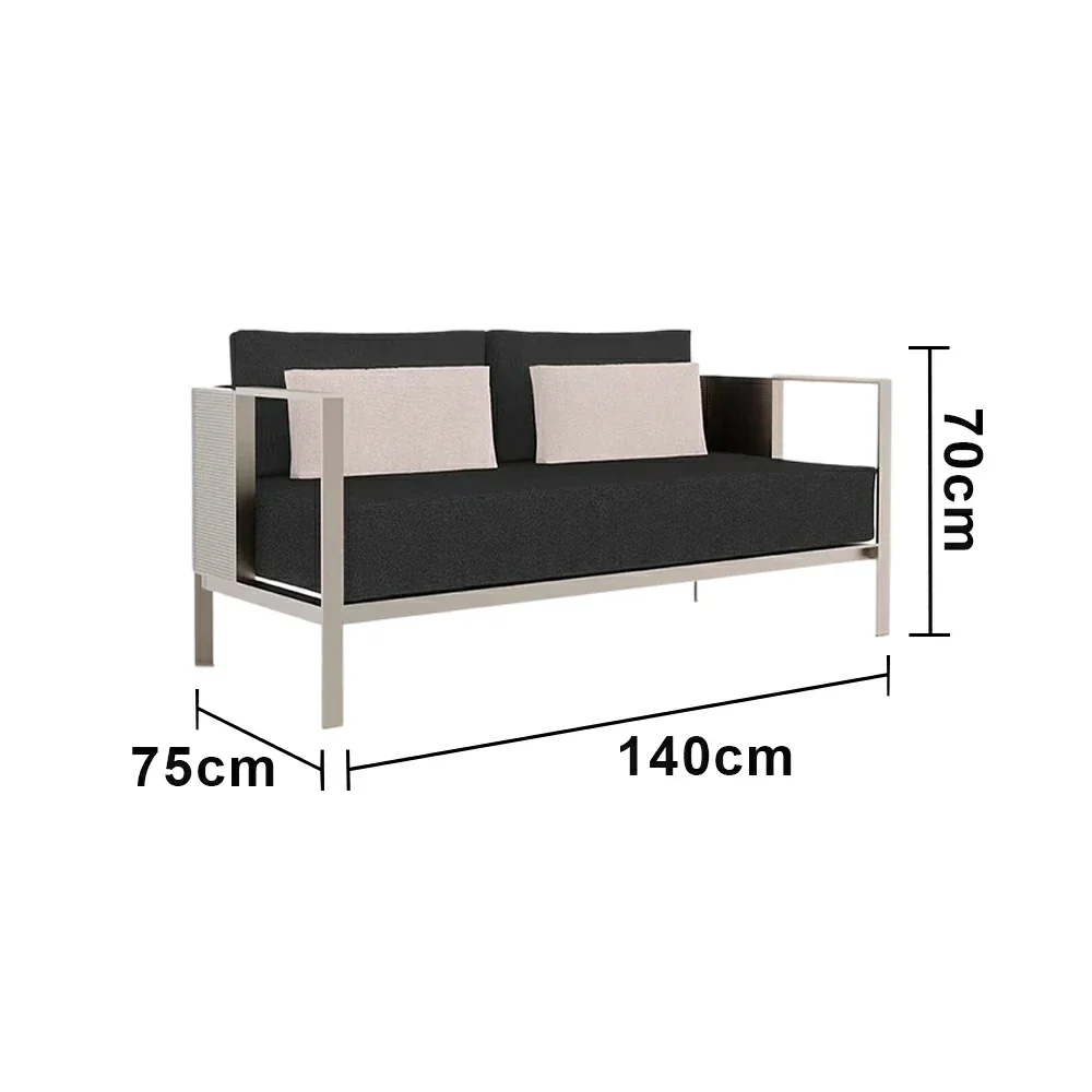 SOLARA Outdoor Double Sofa - Waterproof Fabric Cushion, Full Stainless Steel Frame, Rust-Resistant & Durable Patio Lounge - Black - Image 5