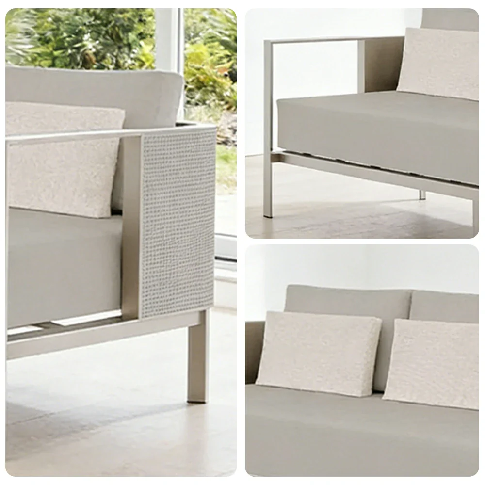 SOLARA Outdoor 3-Seater Sofa - Waterproof Fabric Cushions, Full Stainless Steel Frame, Rust-Resistant & Durable Patio Lounge - Beige - Image 3