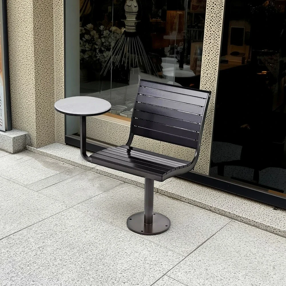 SOLARA Outdoor Aluminum Alloy Teak Chair with Tray - Black - Image 2