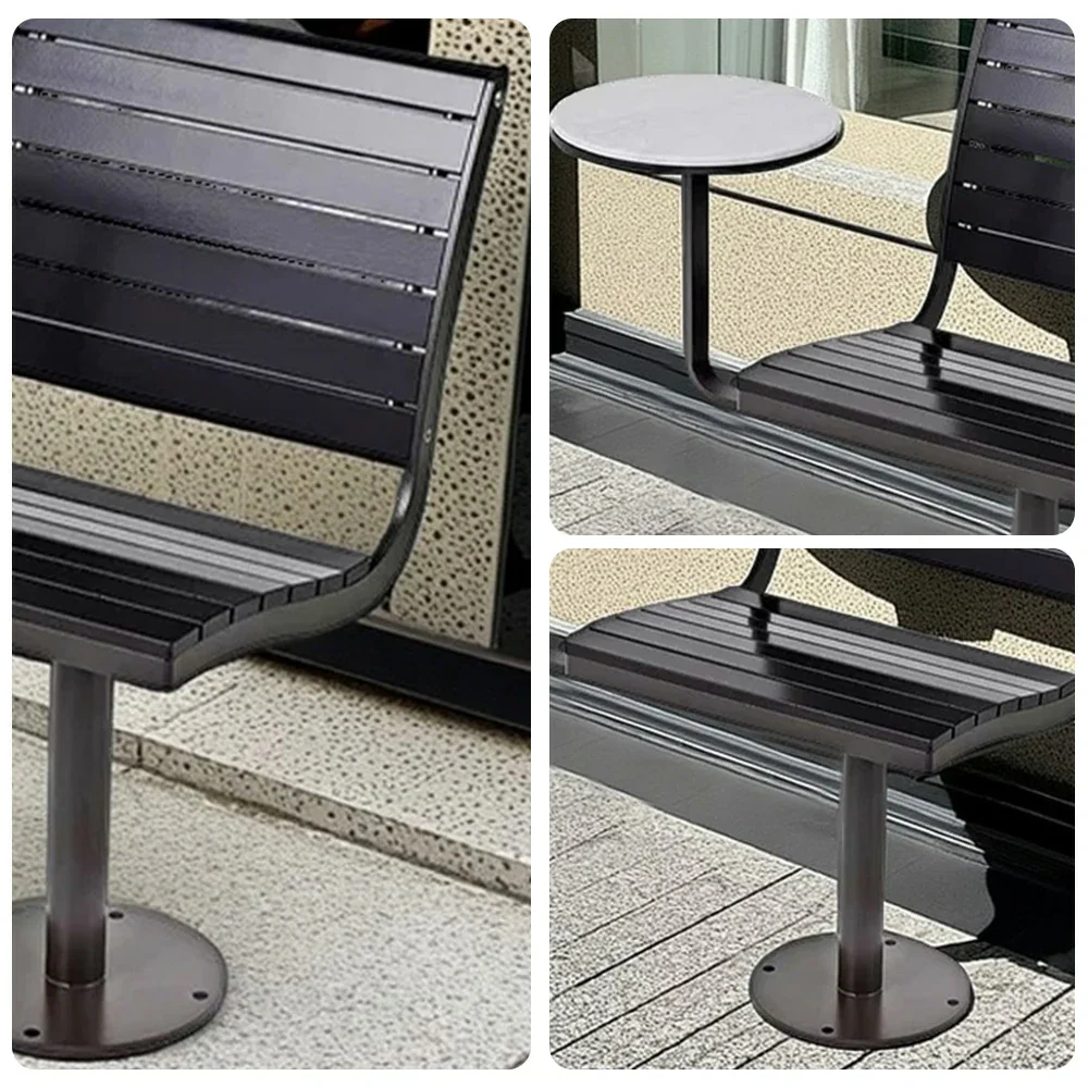 SOLARA Outdoor Aluminum Alloy Teak Chair with Tray - Black - Image 3