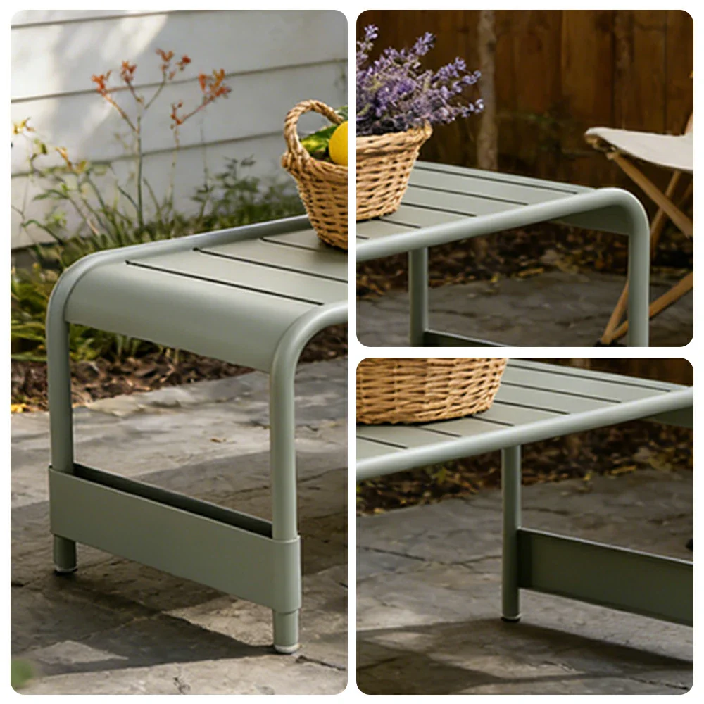 SOLARA Outdoor Bench Rust-Resistant Metal Frame Slatted Quick-Dry Seat Modern Rounded Design for Patio or Poolside - Image 3