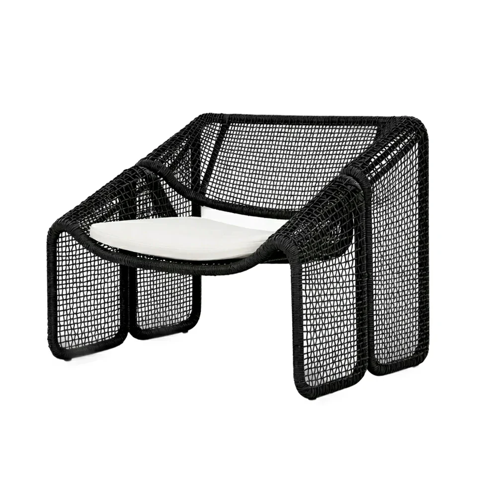 SOLARA Outdoor Rattan Armchair - Ergonomic Comfort Cushion, Powder-Coated Aluminium Frame, Square-Weave Rattan Patio Lounge Chair - Black