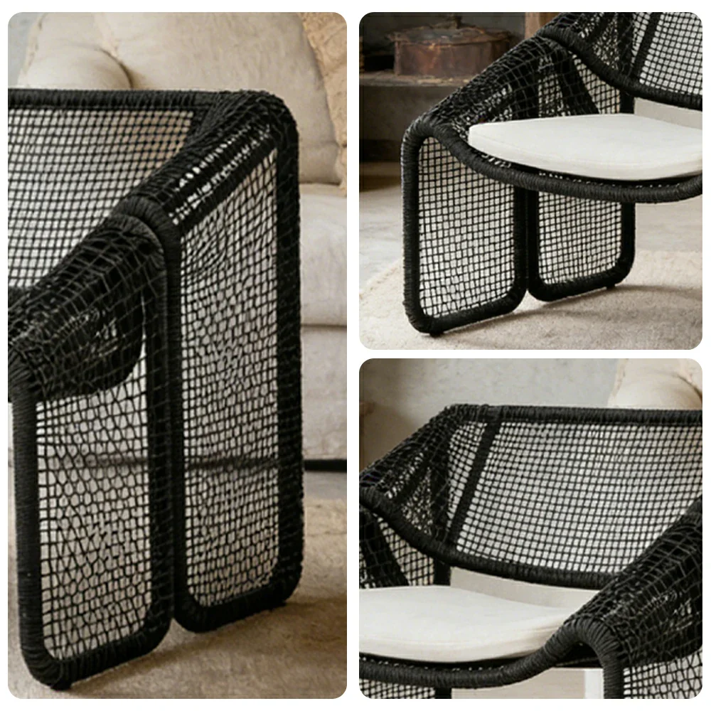 SOLARA Outdoor Rattan Armchair - Ergonomic Comfort Cushion, Powder-Coated Aluminium Frame, Square-Weave Rattan Patio Lounge Chair - Black - Image 3