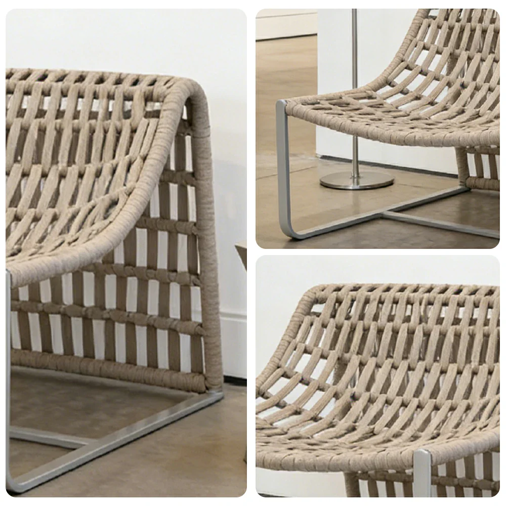 SOLARA Mesh Tube Lounge Chair - Powder-Coated Aluminium Frame Relax Chair with Footrest - Light Grey - Image 3