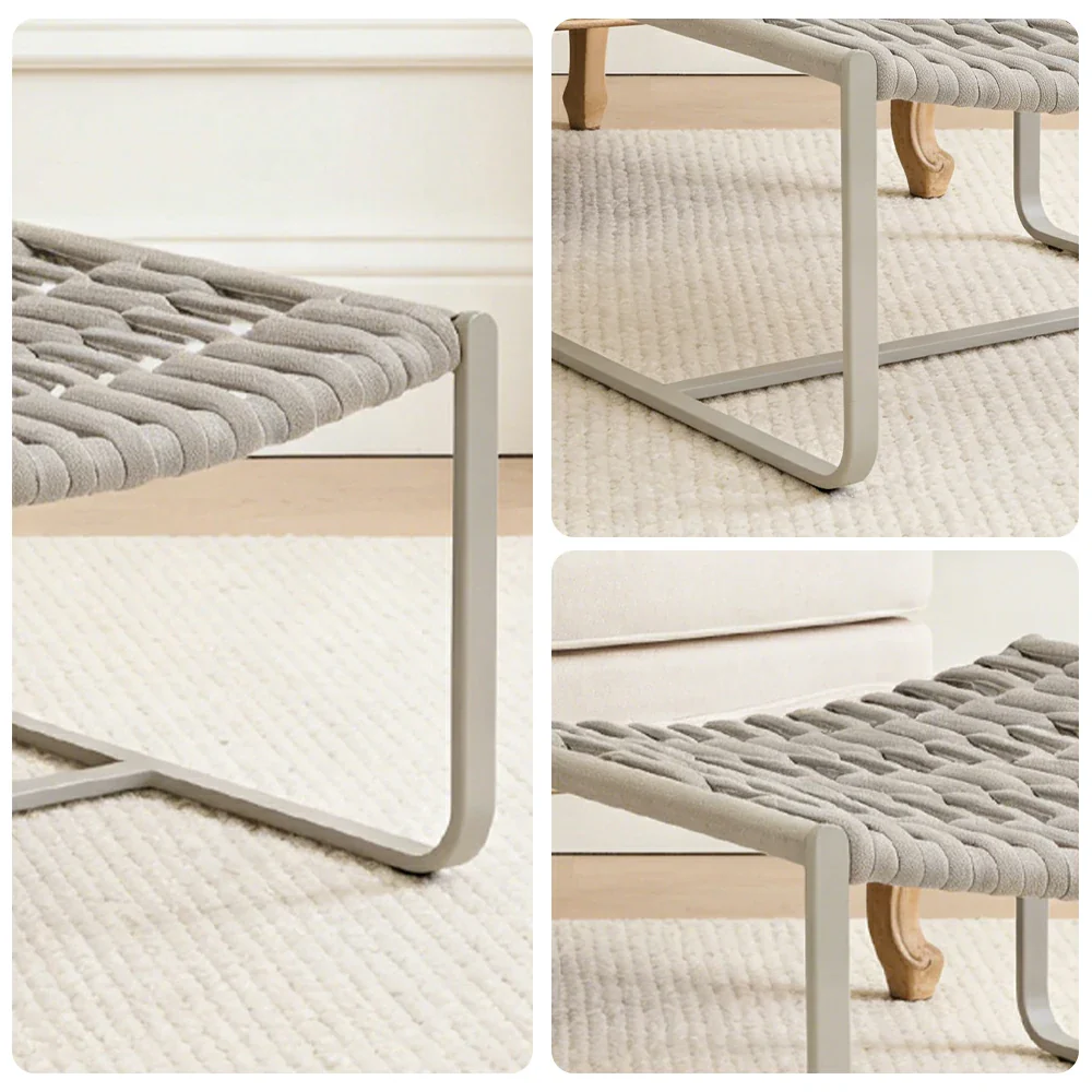 SOLARA Mesh Tube Lounge Chair - Powder-Coated Aluminium Frame Relax Chair with Footrest - Light Grey - Image 8