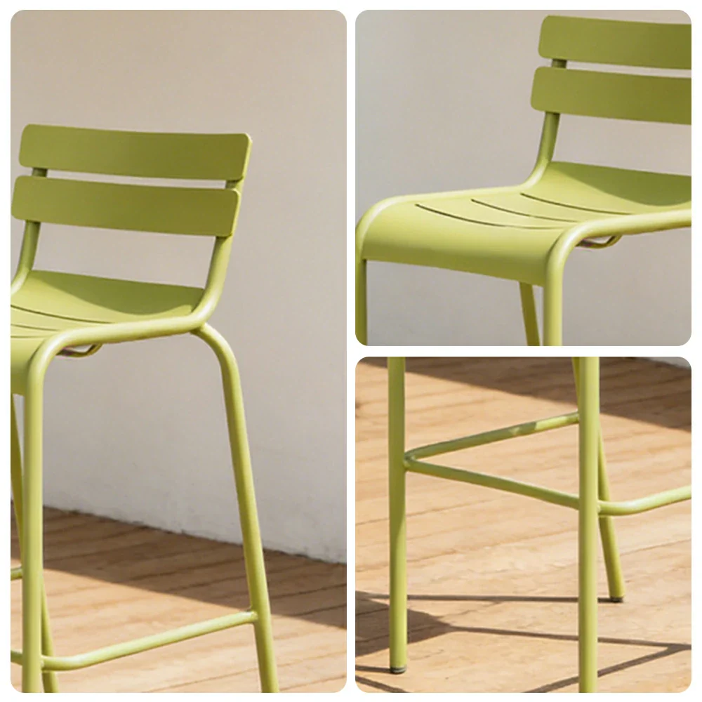 SOLARA Outdoor Bar Stool - Lightweight Aluminum Frame, Rust-Resistant Coating, Stacks Up to 6 Chairs, Perfect for Balcony, Patio & Dining Spaces - Green - Image 3