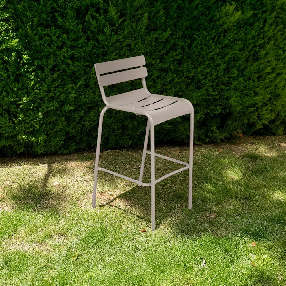 SOLARA Outdoor Bar Stool - Lightweight Aluminum Frame, Rust-Resistant Coating, Stacks Up to 6 Chairs, Perfect for Balcony, Patio & Dining Spaces - Khaki - Image 2