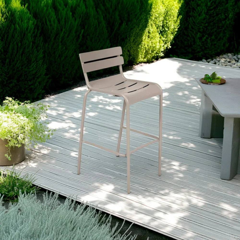 SOLARA Outdoor Bar Stool - Lightweight Aluminum Frame, Rust-Resistant Coating, Stacks Up to 6 Chairs, Perfect for Balcony, Patio & Dining Spaces - Khaki - Image 4