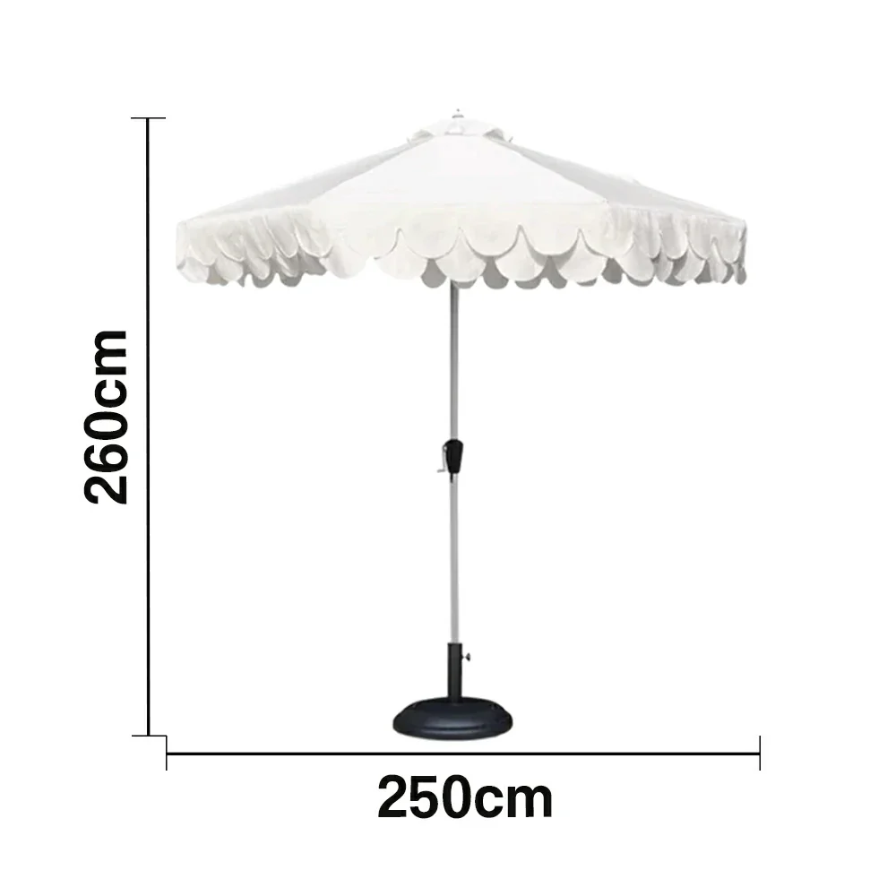 SOLARA Outdoor Patio Umbrella - 210/250cm Double-Layer Canopy with Elegant Valance, Brushed Aluminium Frame, Sunshade & Rain Protection, Water-Filled Base Included - White - Image 6
