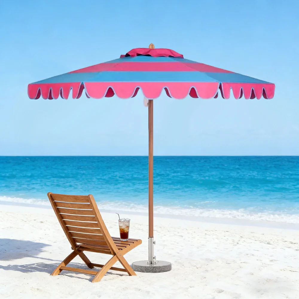SOLARA Outdoor Patio Umbrella - 210/250cm Single-Layer Canopy with Elegant Valance, Brushed Aluminium Frame, Sunshade & Rain Protection, Water-Filled Base Included - Red & Blue - Image 4