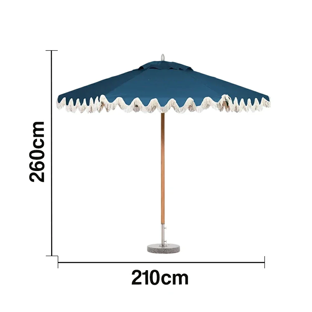 SOLARA Outdoor Patio Umbrella - 210/250cm Single-Layer Canopy with Elegant Valance, Brushed Aluminium Frame, Sunshade & Rain Protection, Water-Filled Base Included - Blue - Image 8