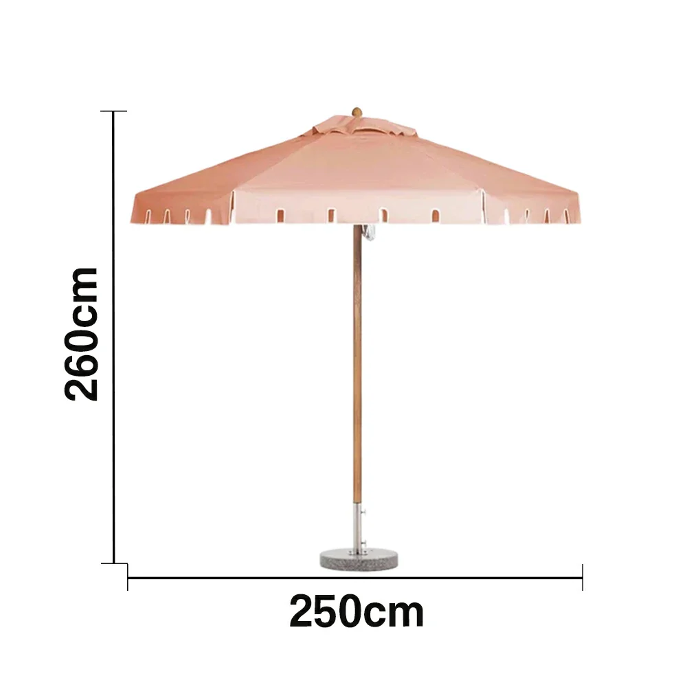 SOLARA Outdoor Patio Umbrella - 210/250cm Single-Layer Canopy with Elegant Valance, Brushed Aluminium Frame, Sunshade & Rain Protection, Water-Filled Base Included - Pink - Image 6