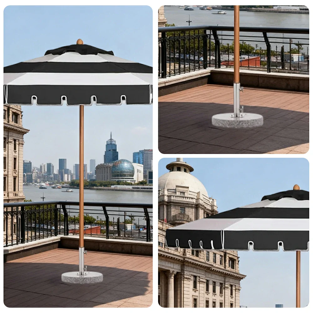 SOLARA Outdoor Patio Umbrella - 210/250cm Single-Layer Canopy with Elegant Valance, Brushed Aluminium Frame, Sunshade & Rain Protection, Water-Filled Base Included - Black & White - Image 3