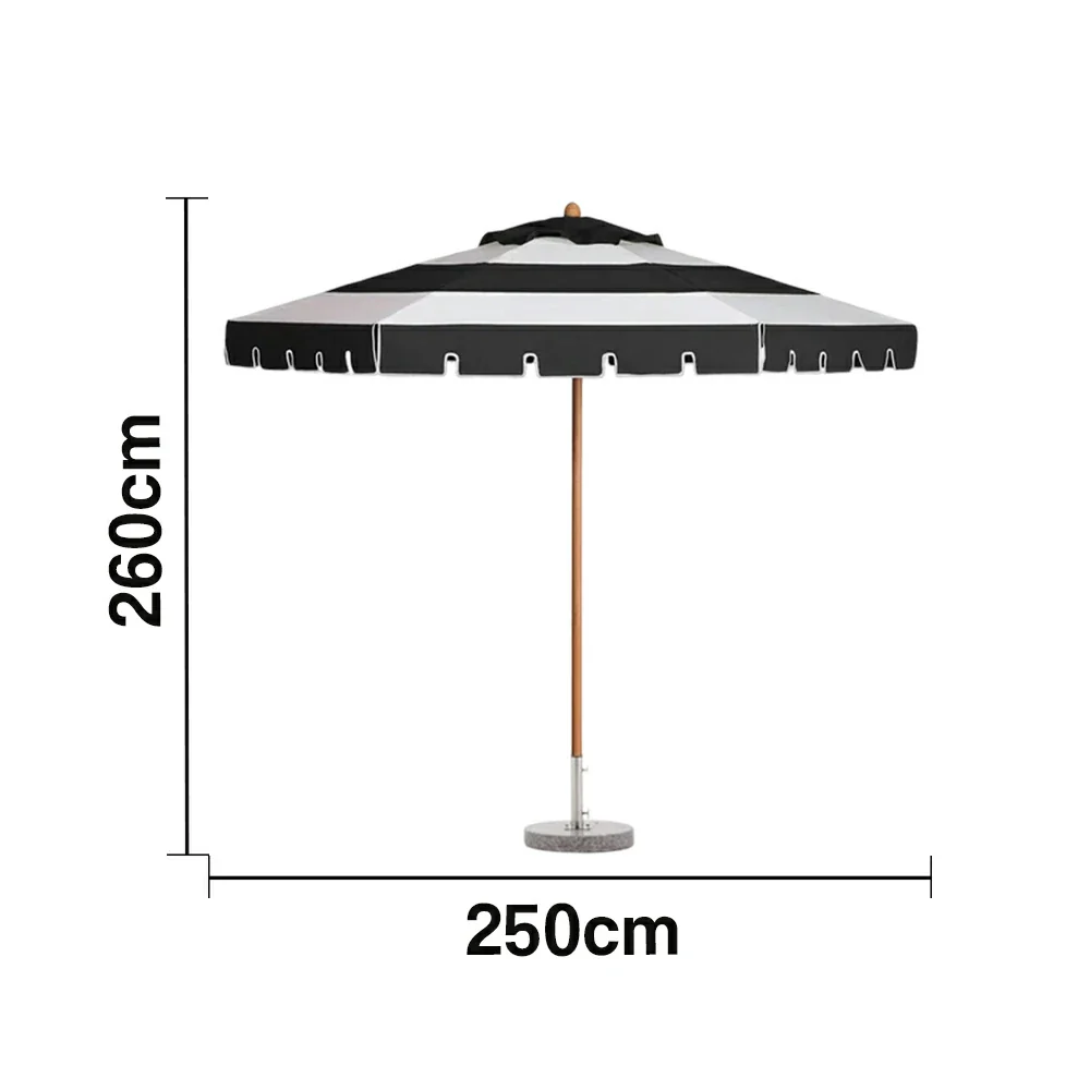 SOLARA Outdoor Patio Umbrella - 210/250cm Single-Layer Canopy with Elegant Valance, Brushed Aluminium Frame, Sunshade & Rain Protection, Water-Filled Base Included - Black & White - Image 6