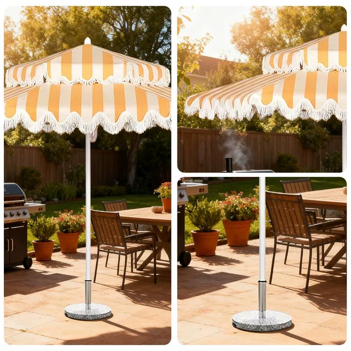 SOLARA Outdoor Patio Umbrella - 250/270cm Round Double-Layer Canopy with Decorative Valance, Enhanced Ventilation & Wind Resistance, Sunshade & Rain Protection, 20kg Marble Base Included - Yellow & White - Image 3