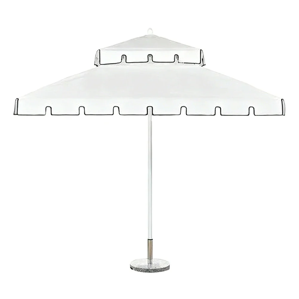 SOLARA Outdoor Patio Umbrella - 250/270cm Round Double-Layer Canopy with Decorative Valance, Enhanced Ventilation & Wind Resistance, Sunshade & Rain Protection, 20kg Marble Base Included - White