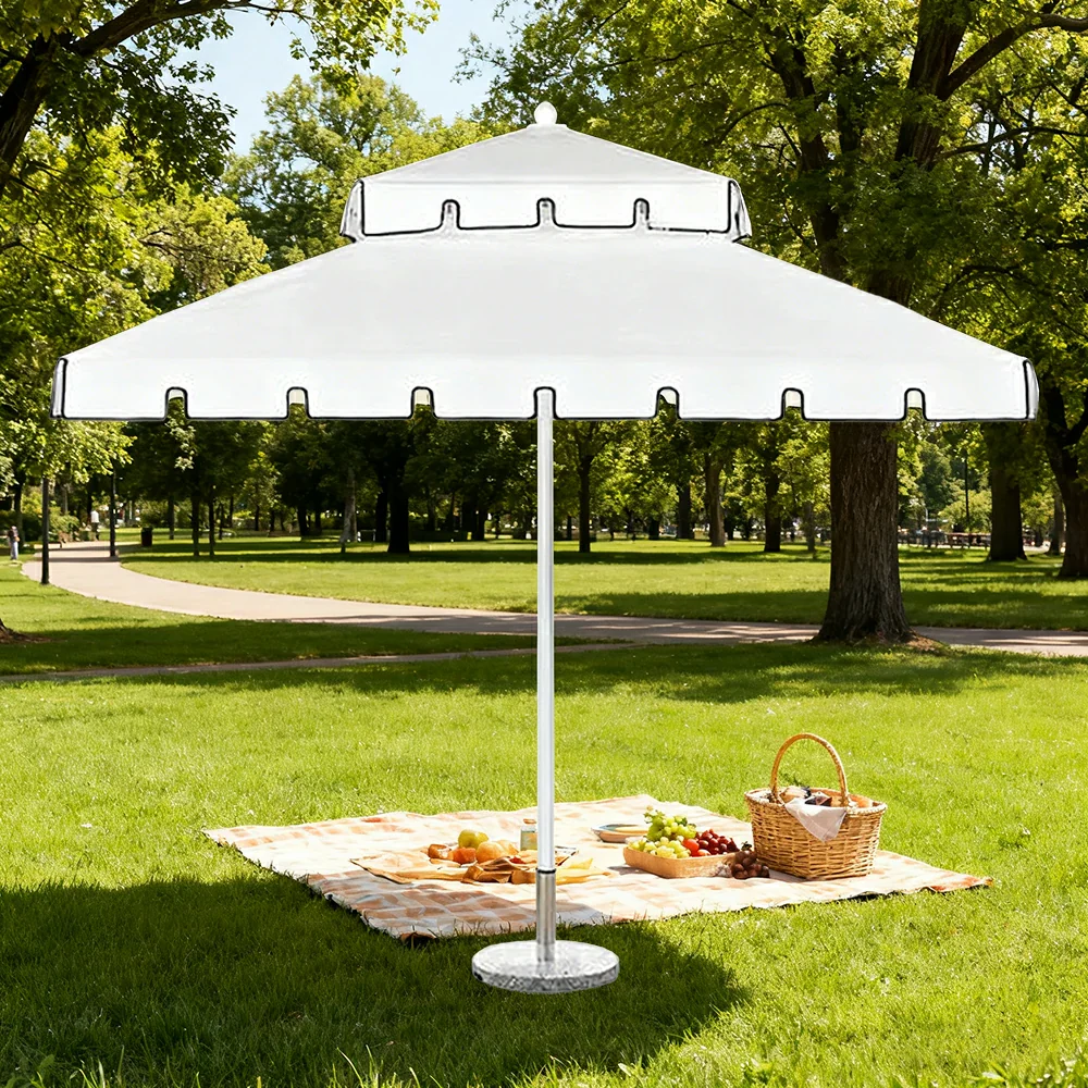 SOLARA Outdoor Patio Umbrella - 250/270cm Round Double-Layer Canopy with Decorative Valance, Enhanced Ventilation & Wind Resistance, Sunshade & Rain Protection, 20kg Marble Base Included - White - Image 2