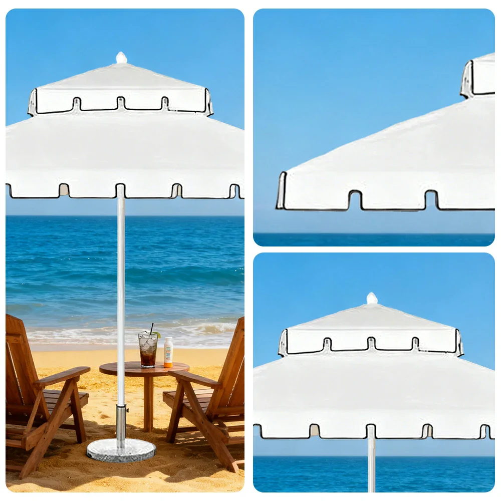 SOLARA Outdoor Patio Umbrella - 250/270cm Round Double-Layer Canopy with Decorative Valance, Enhanced Ventilation & Wind Resistance, Sunshade & Rain Protection, 20kg Marble Base Included - White - Image 3
