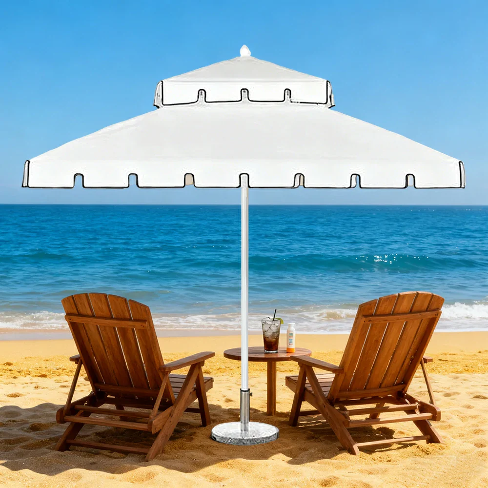 SOLARA Outdoor Patio Umbrella - 250/270cm Round Double-Layer Canopy with Decorative Valance, Enhanced Ventilation & Wind Resistance, Sunshade & Rain Protection, 20kg Marble Base Included - White - Image 4