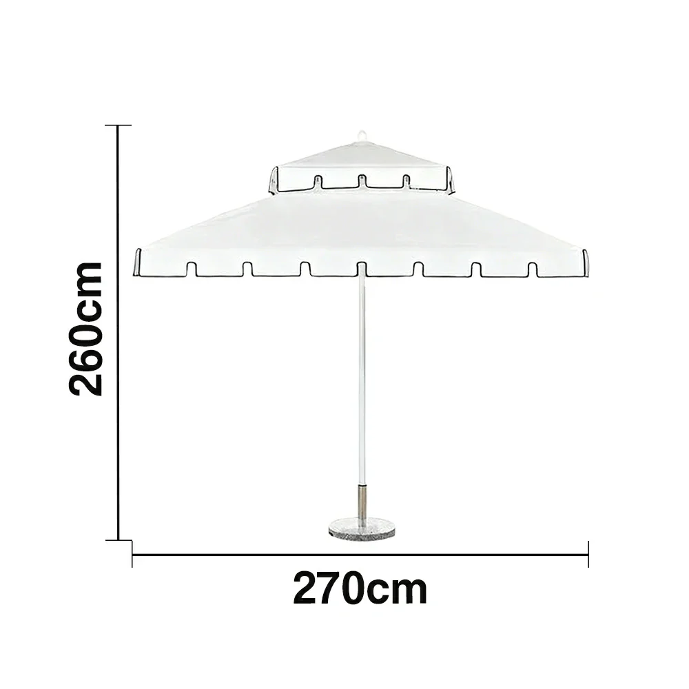 SOLARA Outdoor Patio Umbrella - 250/270cm Round Double-Layer Canopy with Decorative Valance, Enhanced Ventilation & Wind Resistance, Sunshade & Rain Protection, 20kg Marble Base Included - White - Image 5