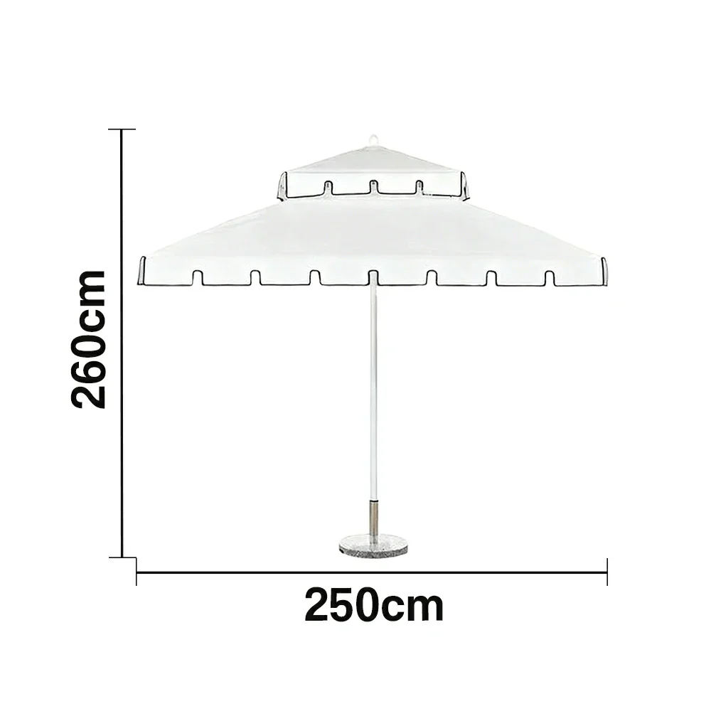SOLARA Outdoor Patio Umbrella - 250/270cm Round Double-Layer Canopy with Decorative Valance, Enhanced Ventilation & Wind Resistance, Sunshade & Rain Protection, 20kg Marble Base Included - White - Image 6