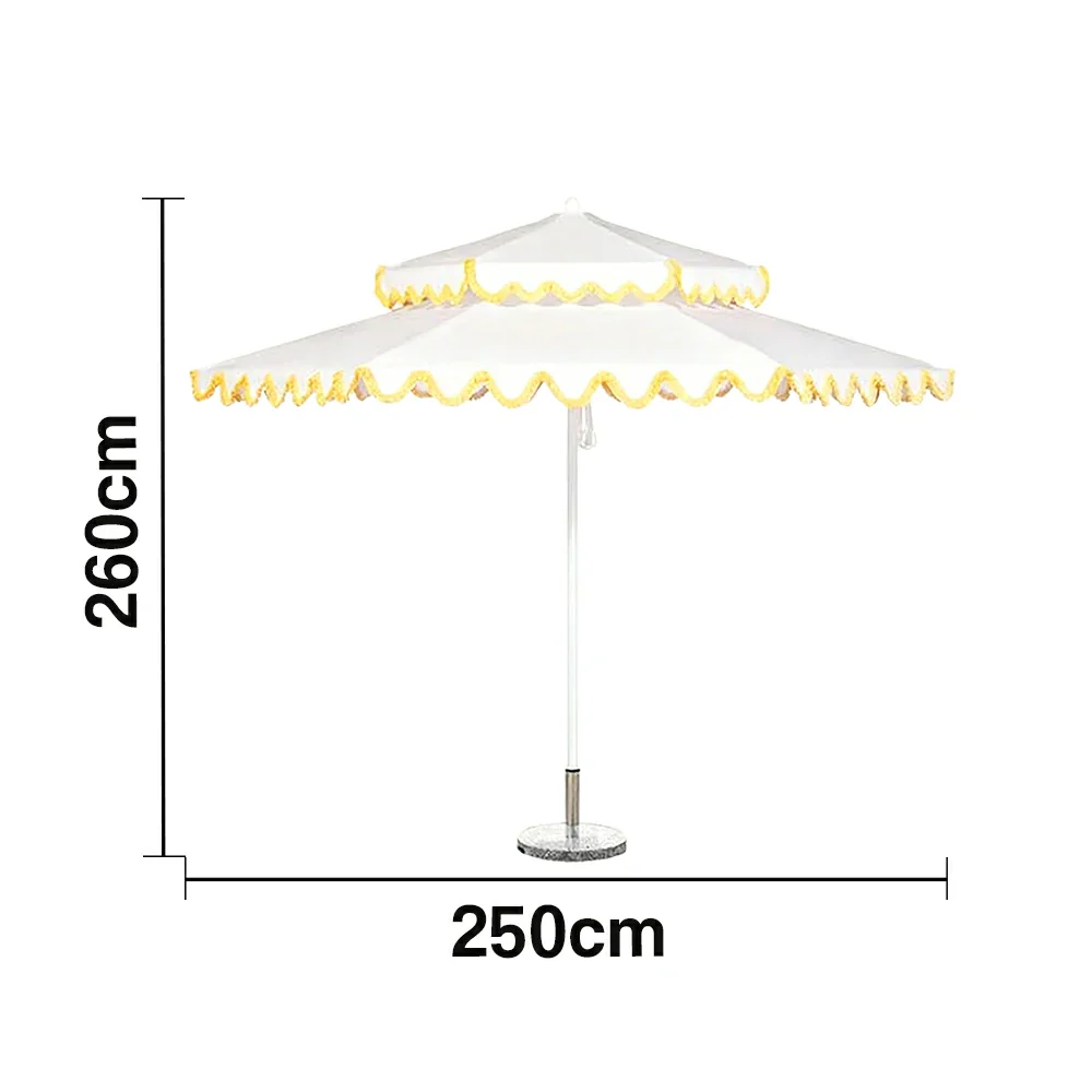 SOLARA Outdoor Patio Umbrella - 250/270cm Round Double-Layer Canopy with Decorative Valance, Enhanced Ventilation & Wind Resistance, Sunshade & Rain Protection, 20kg Marble Base Included - White with Yellow Trim - Image 5